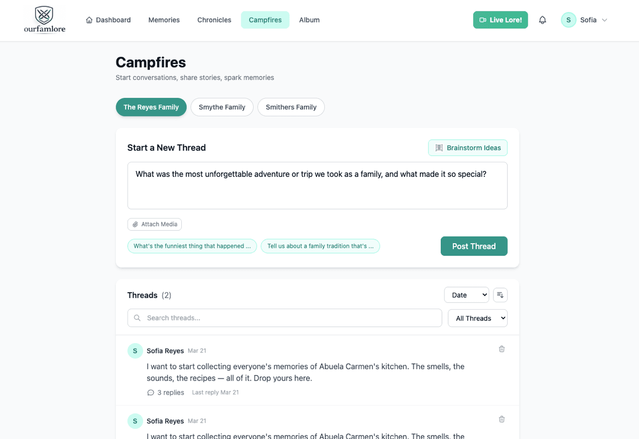 OurFamLore campfire thread