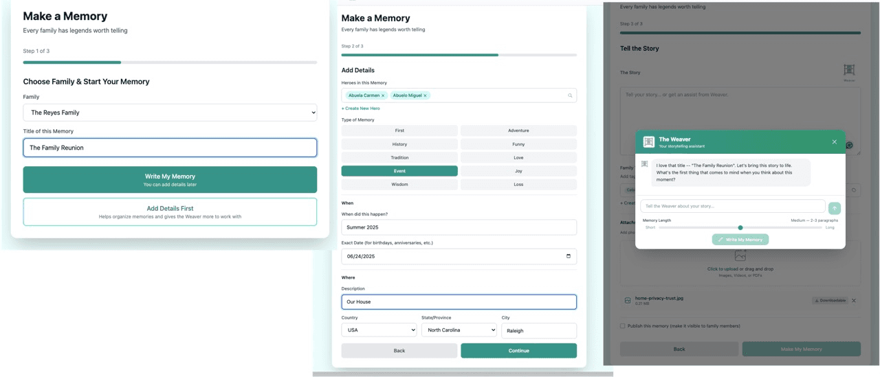 OurFamLore Make a Memory wizard